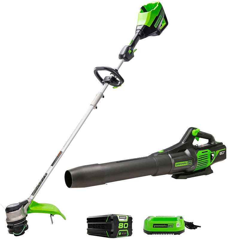 Greenworks 1324902VT String Trimmer and Leaf Blower Combo, Battery Included, 2.5 Ah, 80 V