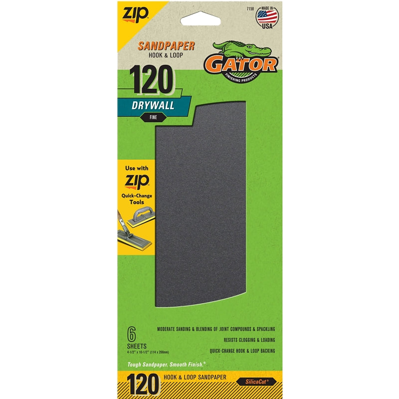 Gator 7158 Sandpaper, 10-1/2 in L, 4-1/2 in W, 120 Grit, Fine, Silicone Carbide Abrasive