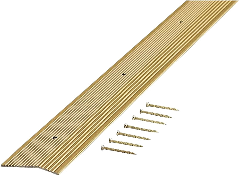 M-D 79251 Carpet Trim, 72 in L, 2 in W, Fluted Surface, Aluminum, Satin Brass