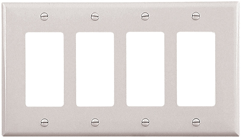 Eaton Wiring Devices PJ264W Wallplate, 4.87 in L, 8.56 in W, 4 -Gang, Polycarbonate, White, High-Gloss