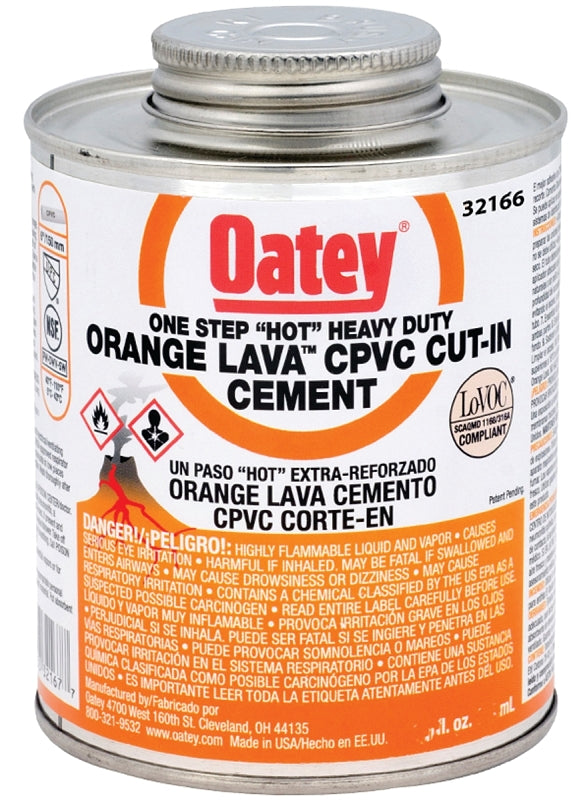 Oatey 32166 Solvent Cement, 8 oz Can, Liquid, Orange