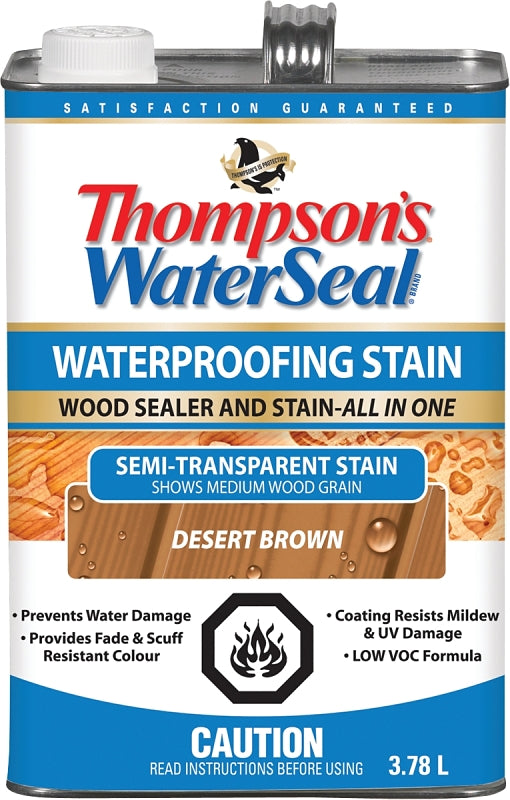 Thompson's WaterSeal THC017201-16 Wood Stain and Sealant, Semi-Transparent, Desert Brown, 3.78 L