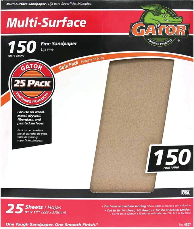 Gator 3262 Sanding Sheet, 11 in L, 9 in W, 150 Grit, Fine, Aluminum Oxide Abrasive