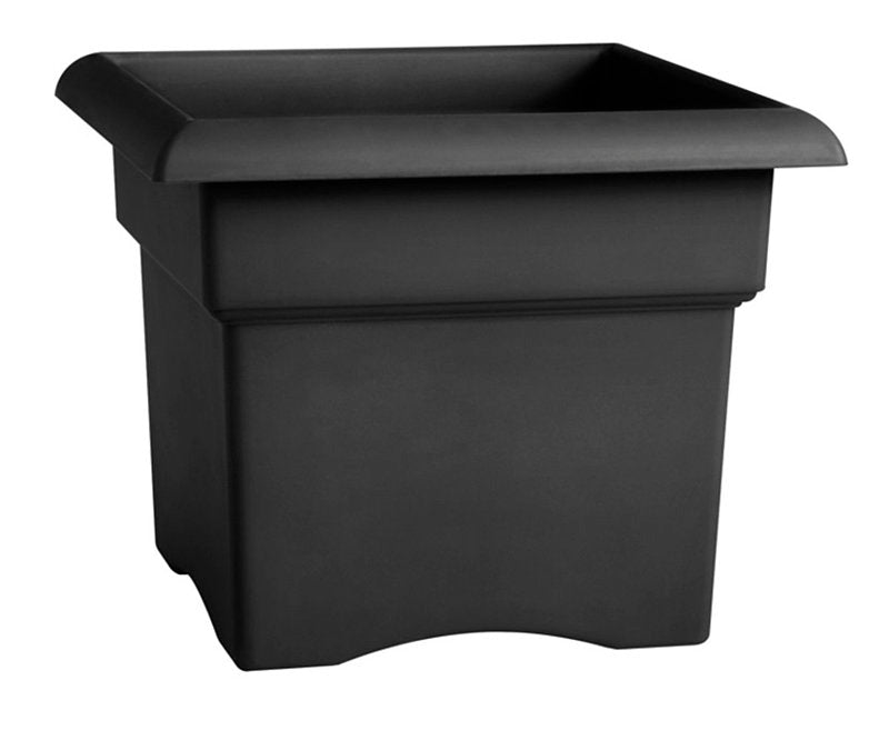 Bloem 57918 Deck Box Planter, 18 in W, 18 in D, Square, Veranda Design, Plastic, Black