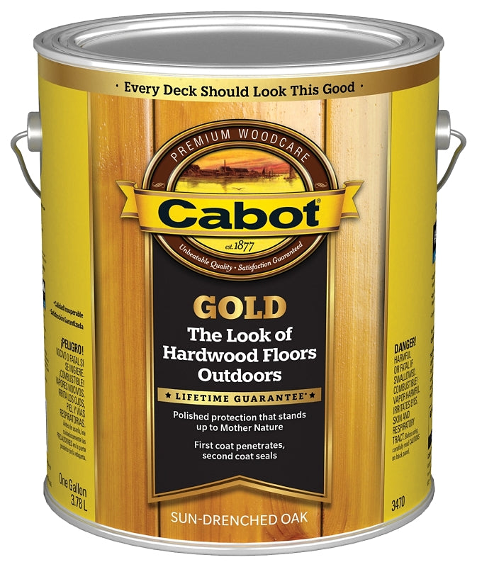 Cabot 3470 Series 140.0003470.007 Exterior Stain, Gold Satin, Sun-Drenched Oak, Liquid, 1 gal, Can