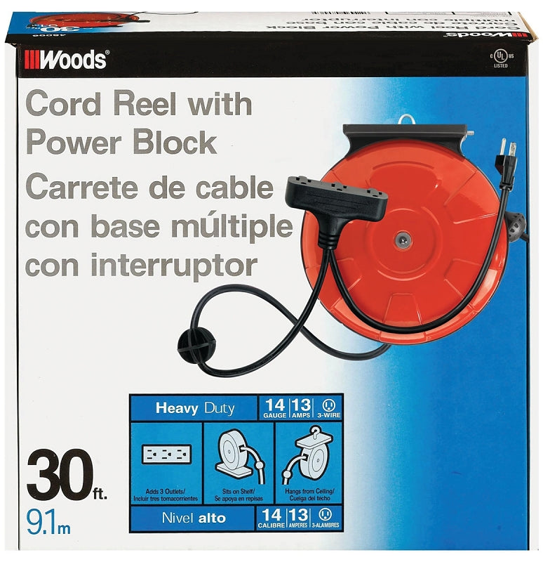 CCI 48006 Power Cord Reel, 30 ft L Cord, 14 AWG Wire, 125 V, Orange