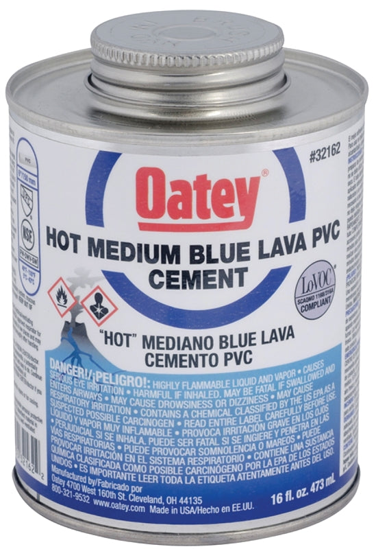 Oatey 32162 Solvent Cement, 16 oz Can, Liquid, Blue