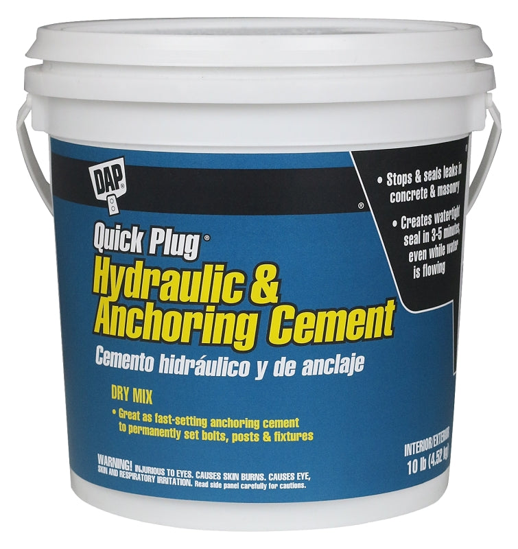 DAP Quick Plug 14090 Hydraulic and Anchoring Cement, Powder, Gray, 28 days Curing, 10 lb Pail