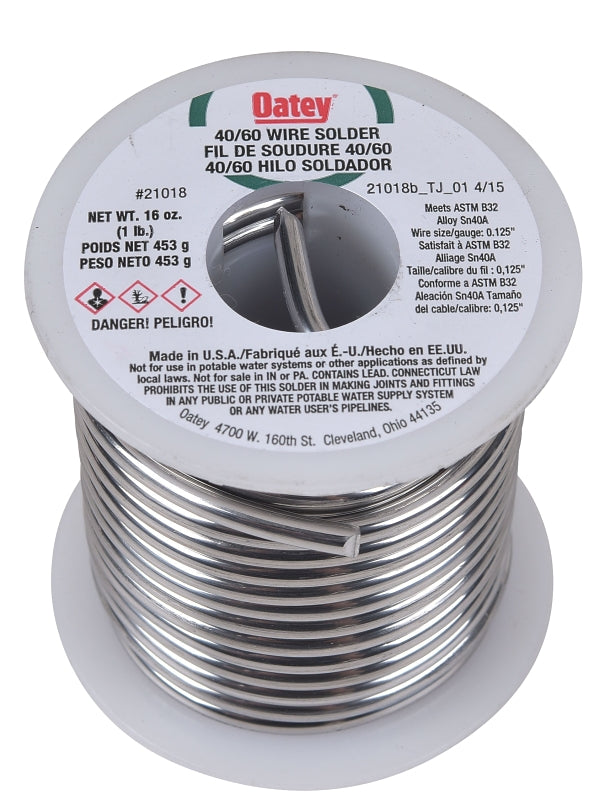 Oatey 21018 Leaded Solder, 1 lb Carded, Solid, Silver, 361 to 460 deg F Melting Point