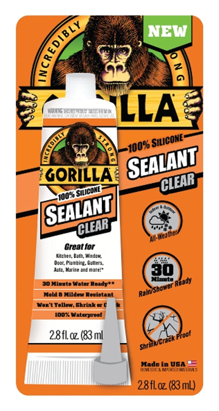 Gorilla 8090002 Silicone Sealant, Clear, -40 to 350 deg F, 2.8 oz Tube