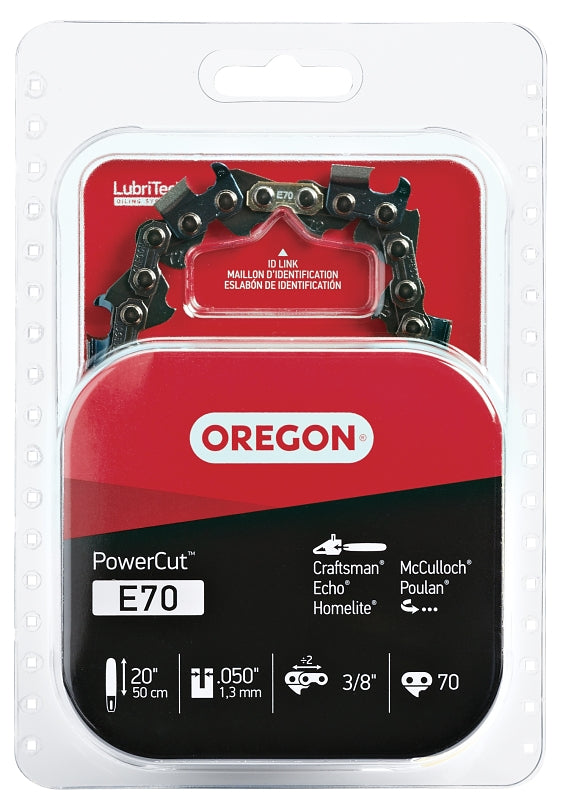 Oregon PowerCut E70 Chainsaw Chain, 20 in L Bar, 0.05 Gauge, 3/8 in TPI/Pitch, 70-Link