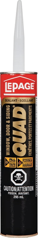 LePage Quad 1637331 Sealant, Arctic White, 7 to 14 days Curing, -7 to 38 deg C, 295 mL Cartridge