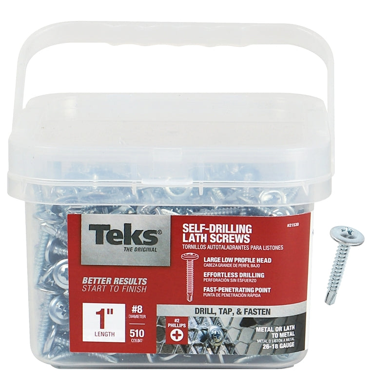 Teks 21530 Lath Screw, #8 Thread, Truss Head, Phillips Drive, Drill Point, Steel, Zinc