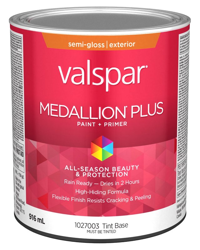 Medallion Plus 029.1027003.005 Exterior Paint and Primer, Acrylic, Semi-Gloss, Tint Base, 1 qt