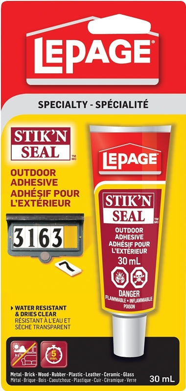 LePage Stik'N Seal 1716911 Outdoor Adhesive, Liquid, Sweet, 30 mL Tube