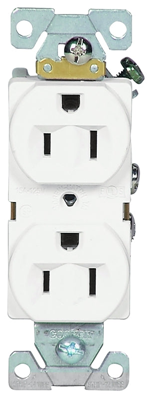 Eaton Wiring Devices BR15W Duplex Receptacle, 2 -Pole, 15 A, 125 V, Back, Side Wiring, NEMA: 5-15R, White