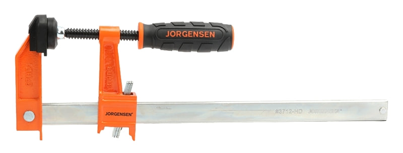 Jorgensen 3712-HD Heavy-Duty Bar Clamp, 1000 lb, 12 in Max Opening Size, 3 in D Throat, Steel Body