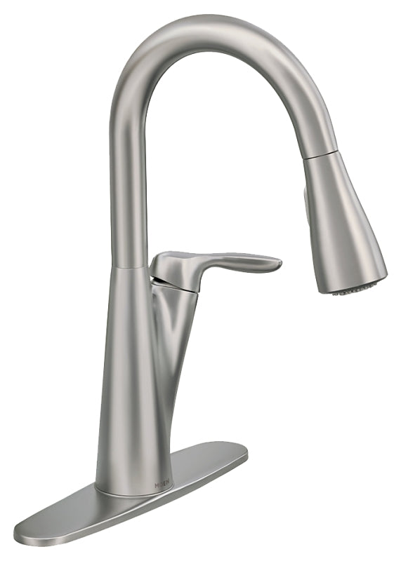 Moen Harlon Series 87499SRS Kitchen Faucet, 1.5 gpm, 1-Faucet Handle, 4-Faucet Hole, Stainless Steel, Lever Handle