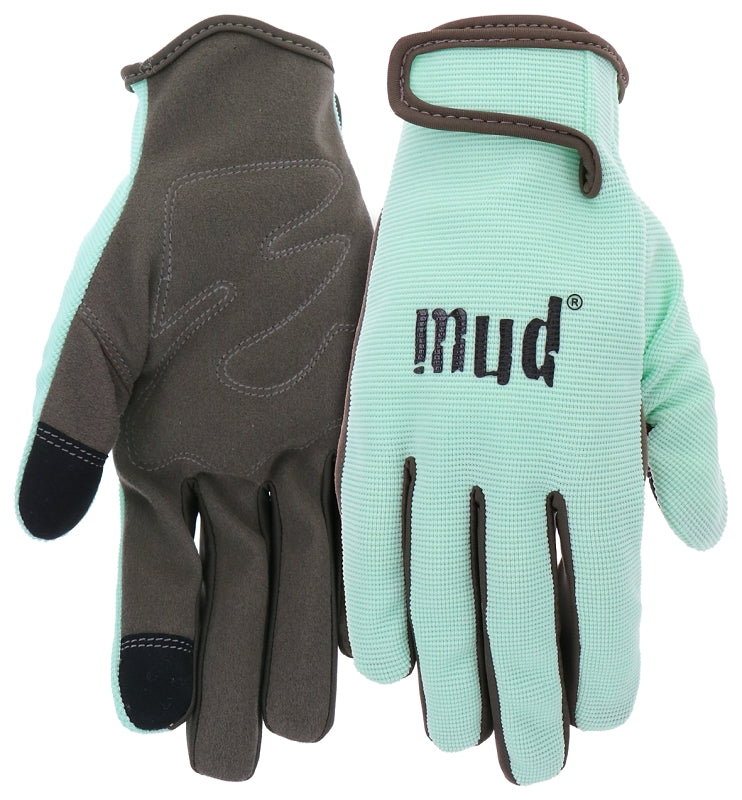 Mud MD51001MT-W-ML Gardening Gloves, Women's, M/L, Hook and Loop Cuff, Spandex/Synthetic Leather, Mint