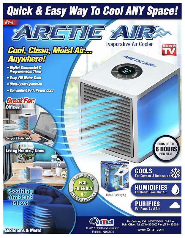 ARCTIC AIR Ultra AAU-MC4 Portable Evaporative Cooler, 1 gal Tank, 3-Speed, 120 V, 1.5 A, Blue/White