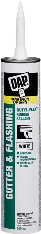 DAP Butyl-Flex 73754 Gutter and Flashing Sealant, White, Paste, 300 mL Tube