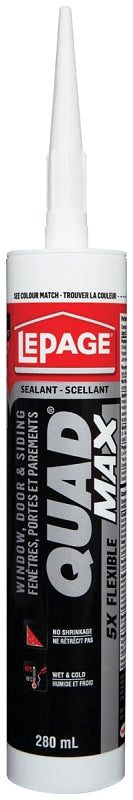 LePage QUAD MAX 1869816 Window Door and Siding Sealant, White, 24 to 72 hr Curing, 0 to 140 deg F, 280 mL Cartridge