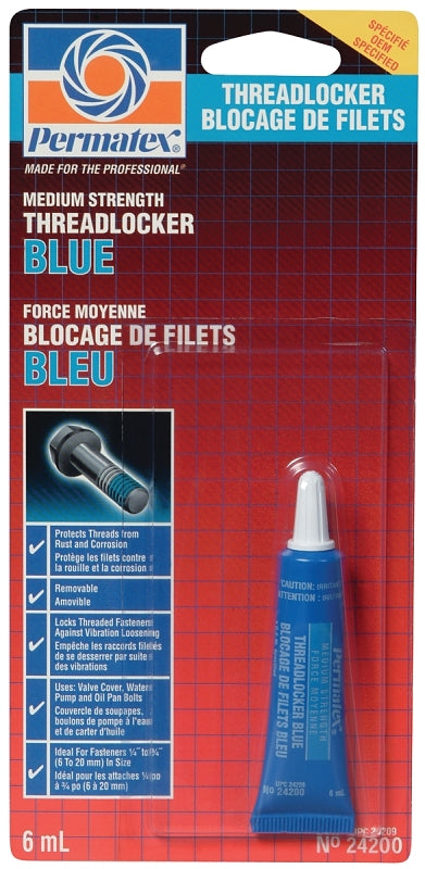 Permatex 24209 Medium Strength Threadlocker, 6 mL Bottle, Liquid, Blue
