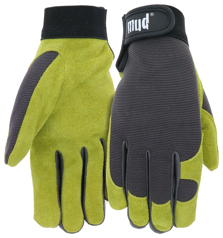 Mud MD71001G-W-ML Gardening Gloves, Women's, M/L, Hook and Loop Cuff, Spandex/Split Leather, Grass