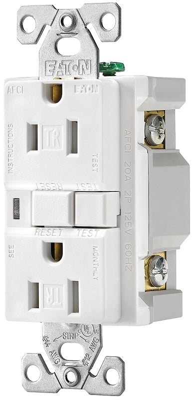 Eaton Wiring Devices TRAFCI15W-K AFCI Receptacle, 2 -Pole, 15 A, 125 V, Back, Side Wiring, NEMA: 5-15R, White