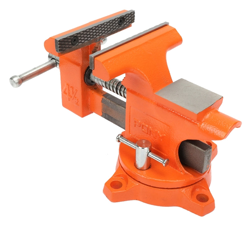 Pony 24545 Bench Vise, 3 in Jaw Opening, 4-1/2 in W Jaw, 2-5/8 in D Throat, Cast Iron, Pipe Jaw