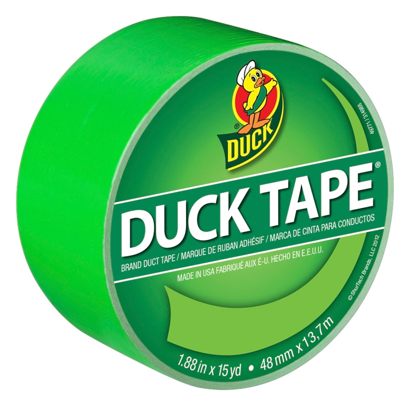 Duck 1265018 Duct Tape, 15 yd L, 1.88 in W, Vinyl Backing, Neon Green