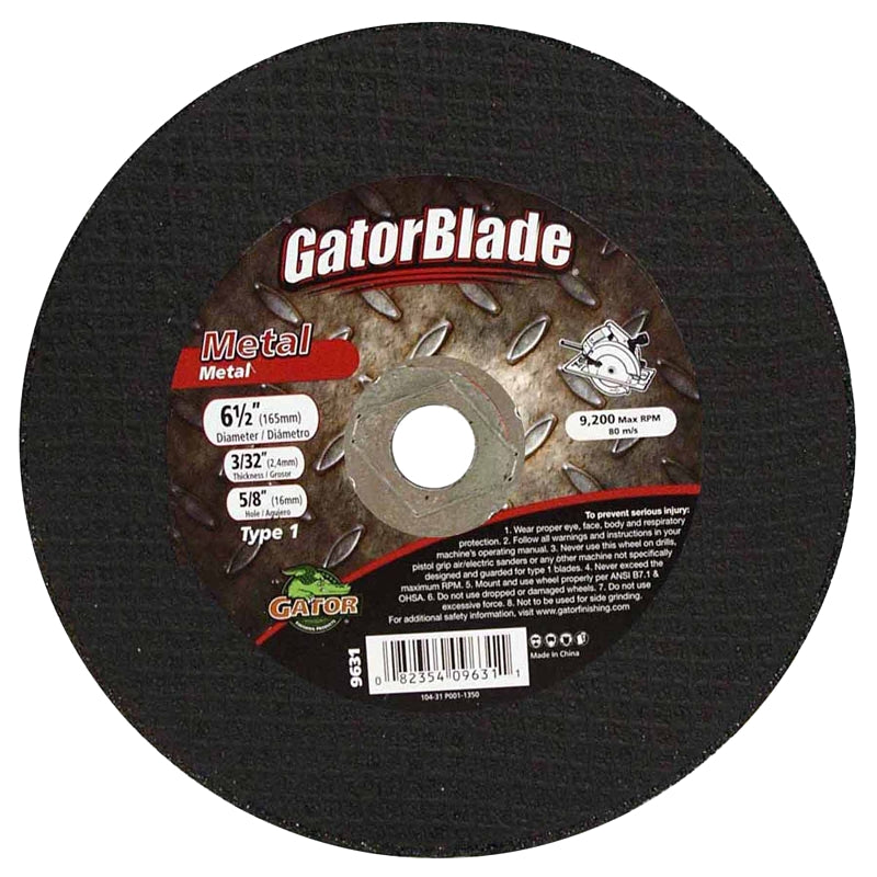 GatorBlade 9631 Cut-Off Wheel, 6-1/2 in Dia, 3/32 in Thick, 5/8 in Arbor