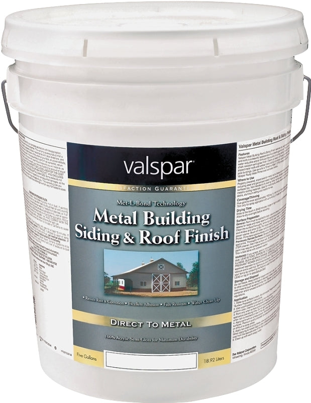 Valspar 027.0004260.008 Building Roof and Siding Finish, Semi-Gloss, Brite White, 5 gal