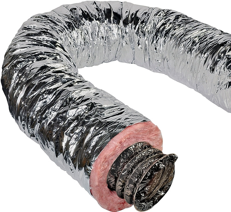 Master Flow F6IFD12X300 Insulated Flexible Duct, 12 in, 25 ft L, Fiberglass, Silver