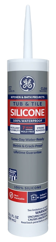 GE Silicone I GE612 Silicone Rubber Sealant, Clear, 24 hr Curing, -60 to 400 deg F, 10.1 oz Tube