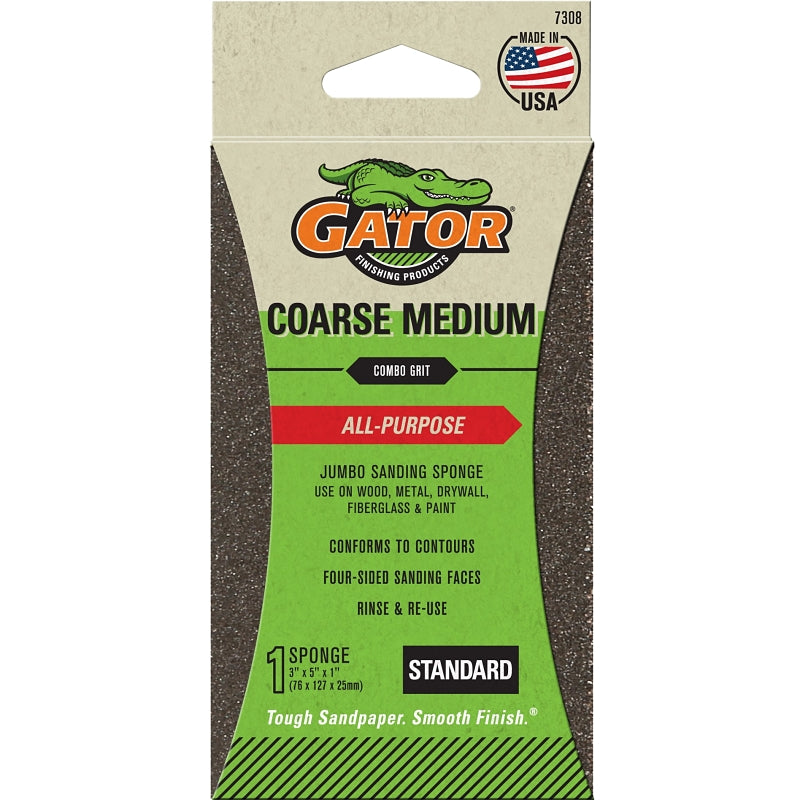 Gator 7308 Sanding Sponge, 5 in L, 3 in W, Coarse, Medium, Aluminum Oxide Abrasive