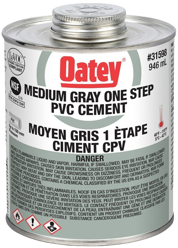 Oatey 31598 One-Step Cement, 946 mL, Liquid, Gray