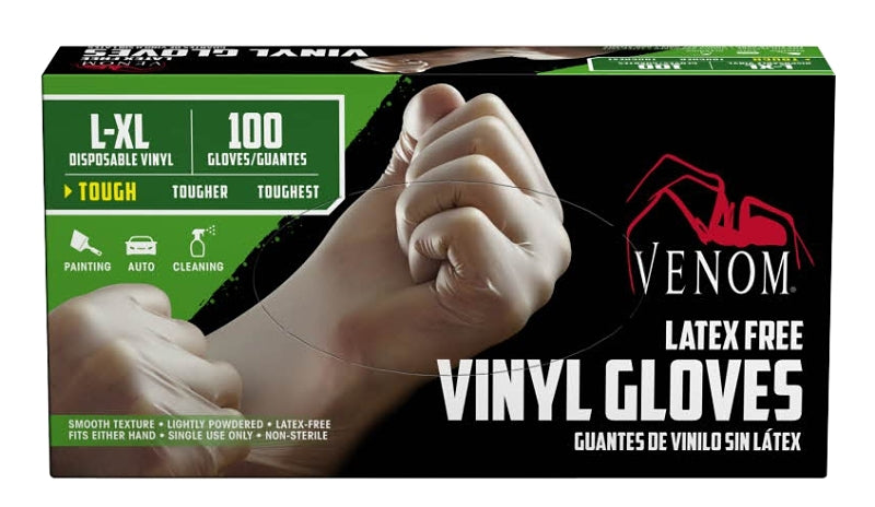 Venom Steel VEN4135 Non-Sterile Disposable Gloves, L/XL, Vinyl, Clear, 9 in L