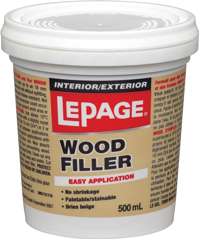 LePage 462073 Wood Filler, Solid, Tan, 500 mL Tub