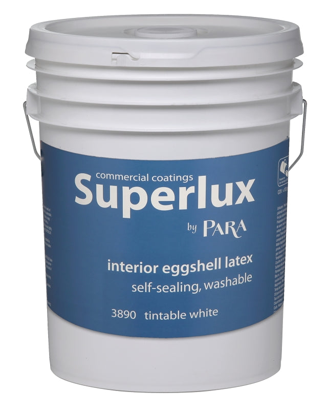 Para Superlux Series 3890-20 Interior Paint, Solvent, Water, Eggshell, White Tint, 5 gal, Pail