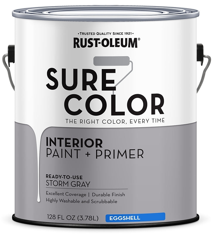 Rust-Oleum Sure Color 380224 Interior Wall Paint, Eggshell, Stone Gray, 1 gal, Can, 400 sq-ft Coverage Area