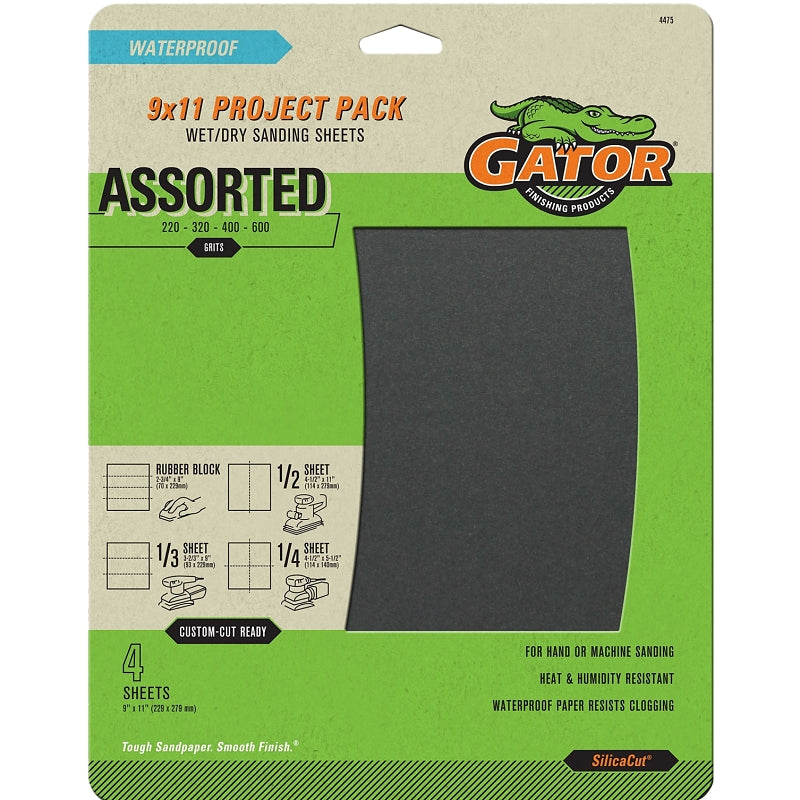 Gator 4475 Sanding Sheet, 9 in L, 11 in W, 220, 320, 400, 600 Grit, Extra Fine/Ultra Fine/Very Fine