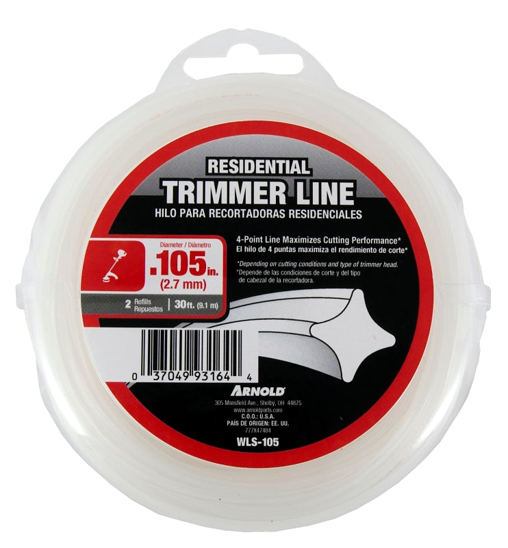 ARNOLD WLS-105 Trimmer Line, 0.105 in Dia, 30 ft L, Nylon