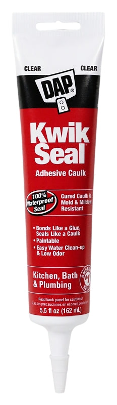 DAP 18008 Adhesive Caulk, Clear, 36 hr Curing, -20 to 180 deg F, 5.5 oz Tube