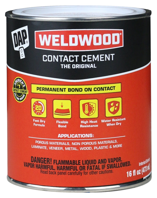 Weldwood 00271 Contact Cement, Liquid, Strong Solvent, Tan, 1 pt, Can