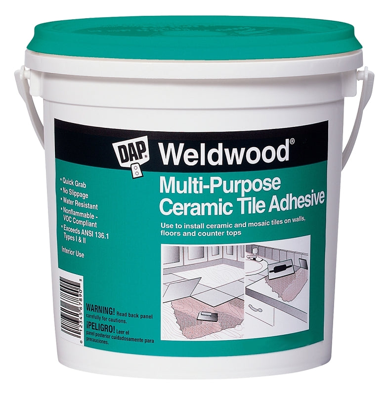 Weldwood 7079825190 Ceramic Tile Adhesive, Paste, Very Slight Ammonia, White, 1 qt, Pail