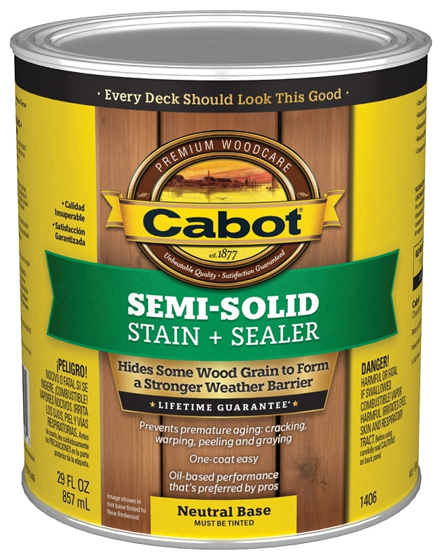 Cabot 1400 Series 140.0001406.005 Exterior Stain, Semi-Solid, Neutral Base, Liquid, 1 qt