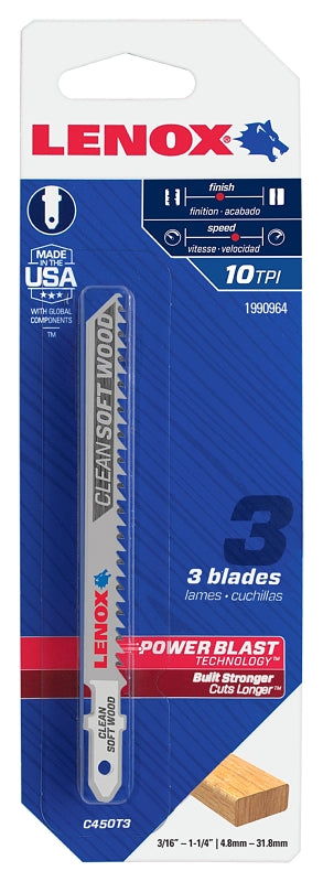 Lenox 1990964 Jig Saw Blade, 5/16 in W, 4 in L, 10 TPI