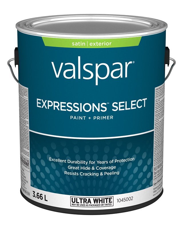 Expressions Select 029.1045002.007 Exterior Latex Paint and Primer, Acrylic, Satin, Ultra White, 1 gal