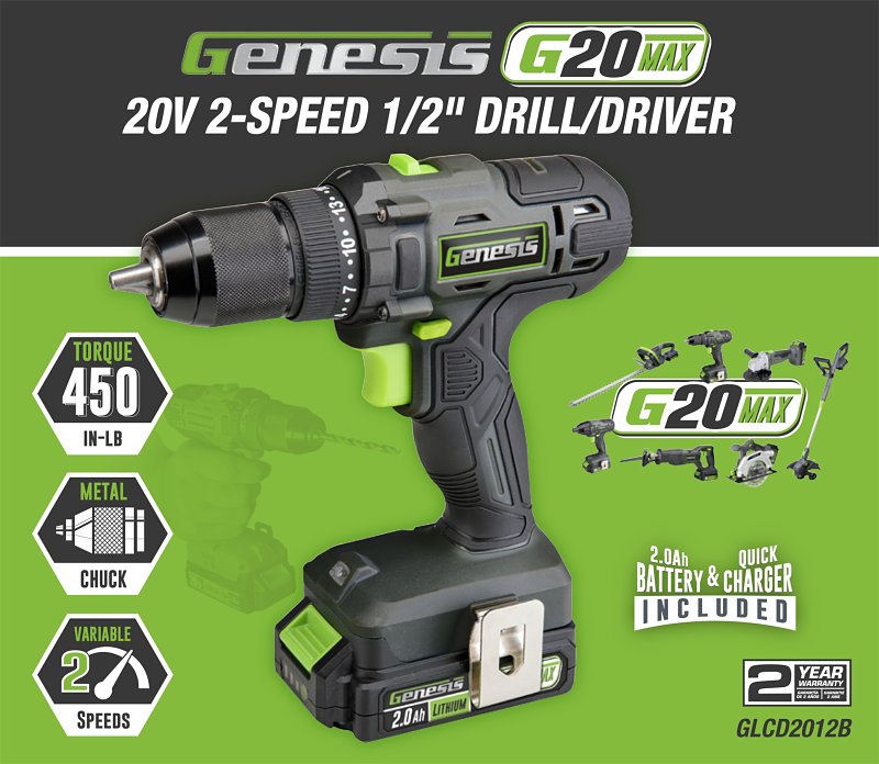 DRILL/DRIVER 2-SPEED 20V 1/2IN